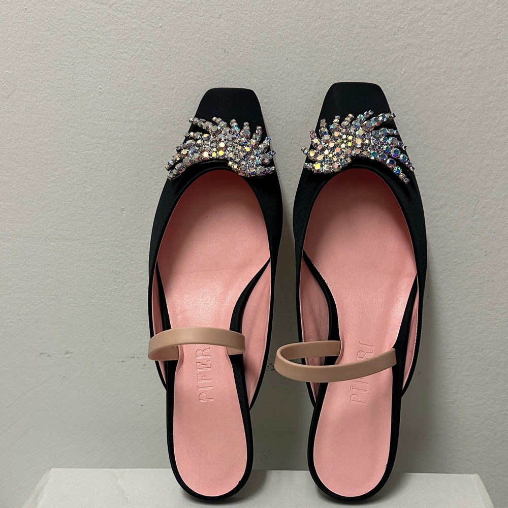 Piferi Drizella Crystal Embellished Slingback Flat,Satin Square Toe Rhinestone - Picture 4 of 16